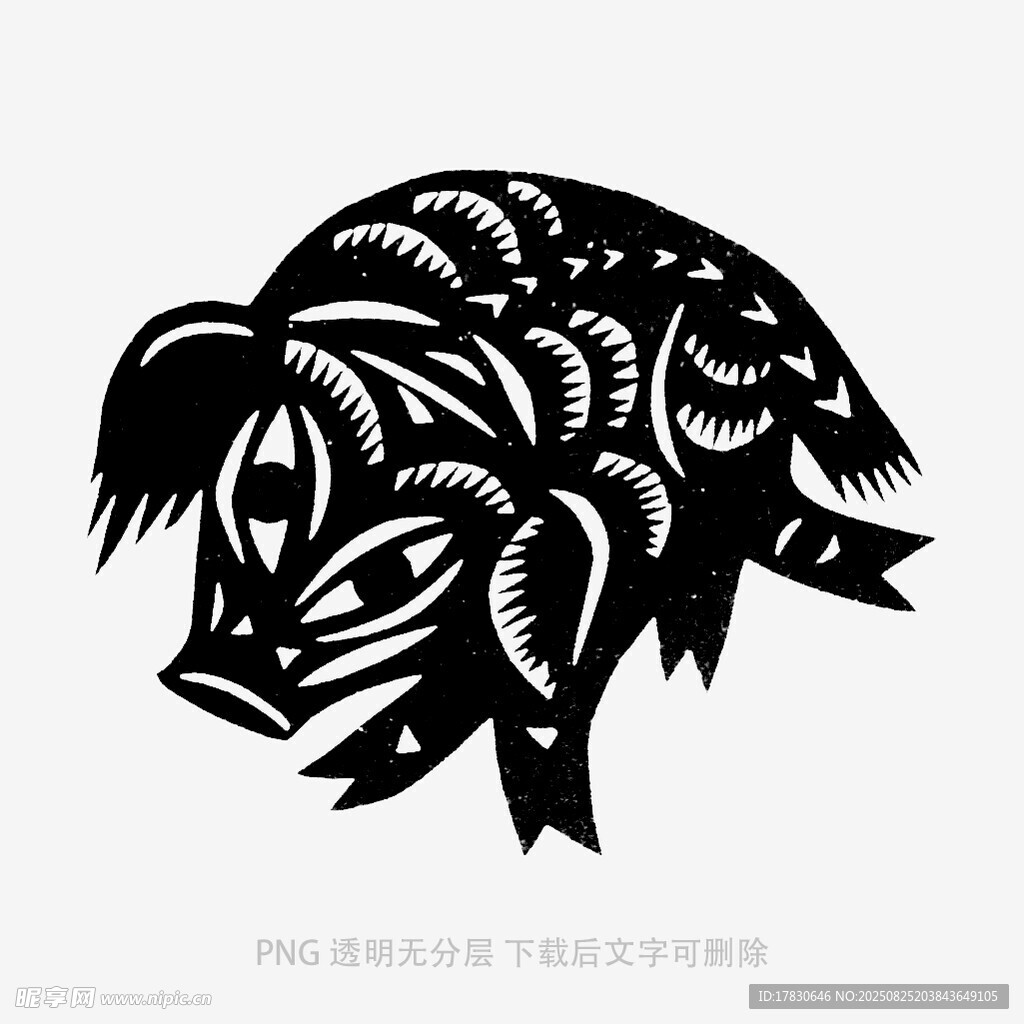 黑色剪紙風(fēng)格的奔跑野豬