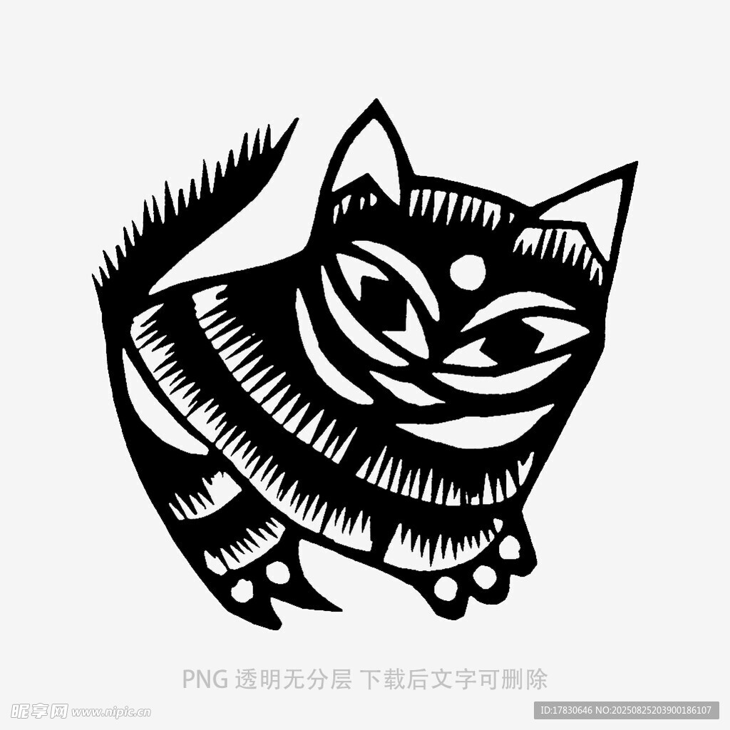 黑白剪紙風可愛貓咪形象