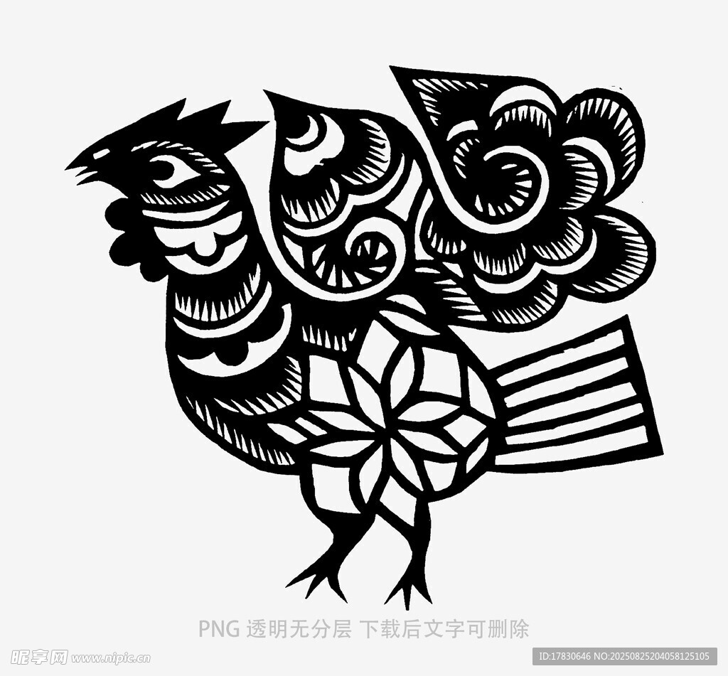 傳統(tǒng)剪紙風(fēng)公雞圖案