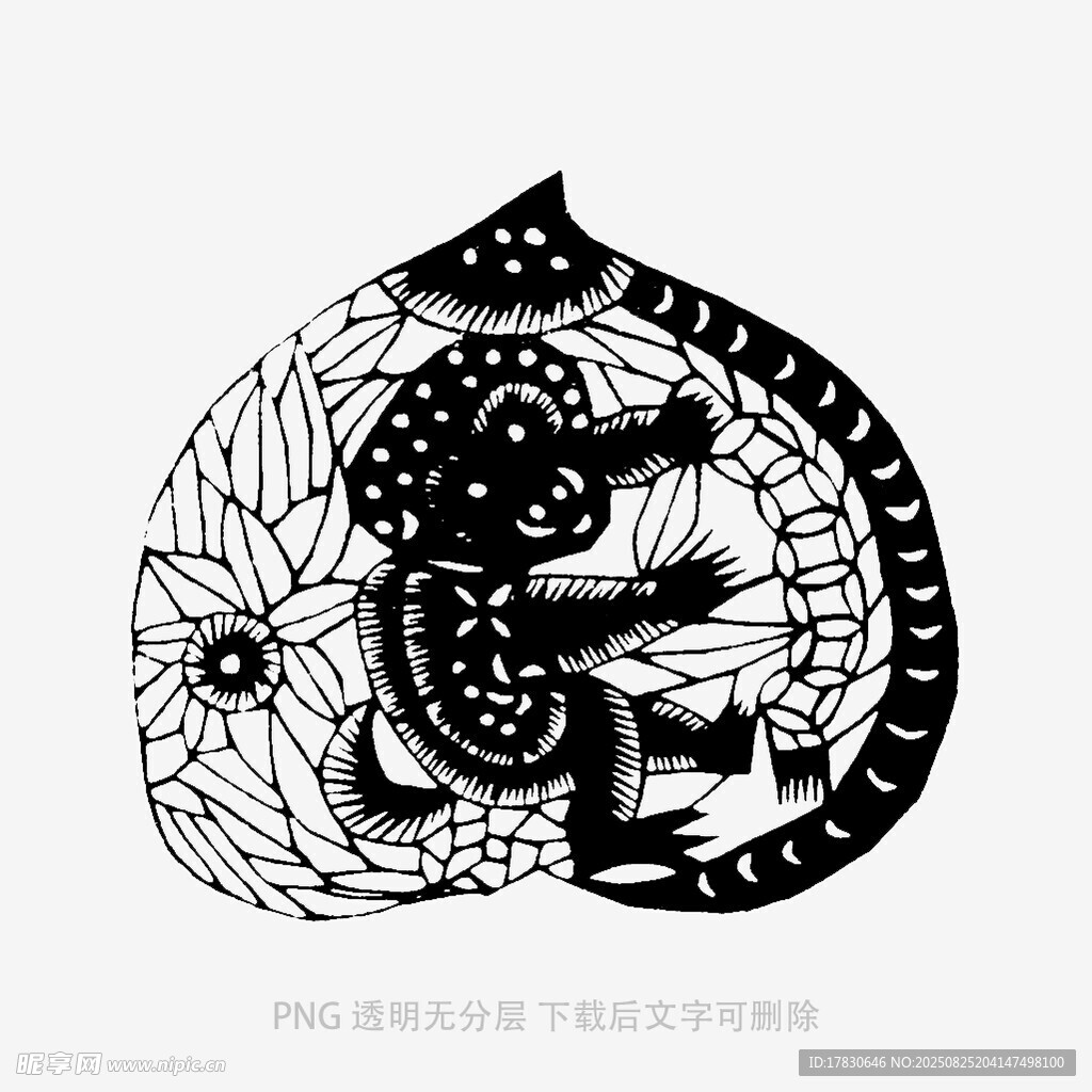 手繪黑白風格壁虎圖案