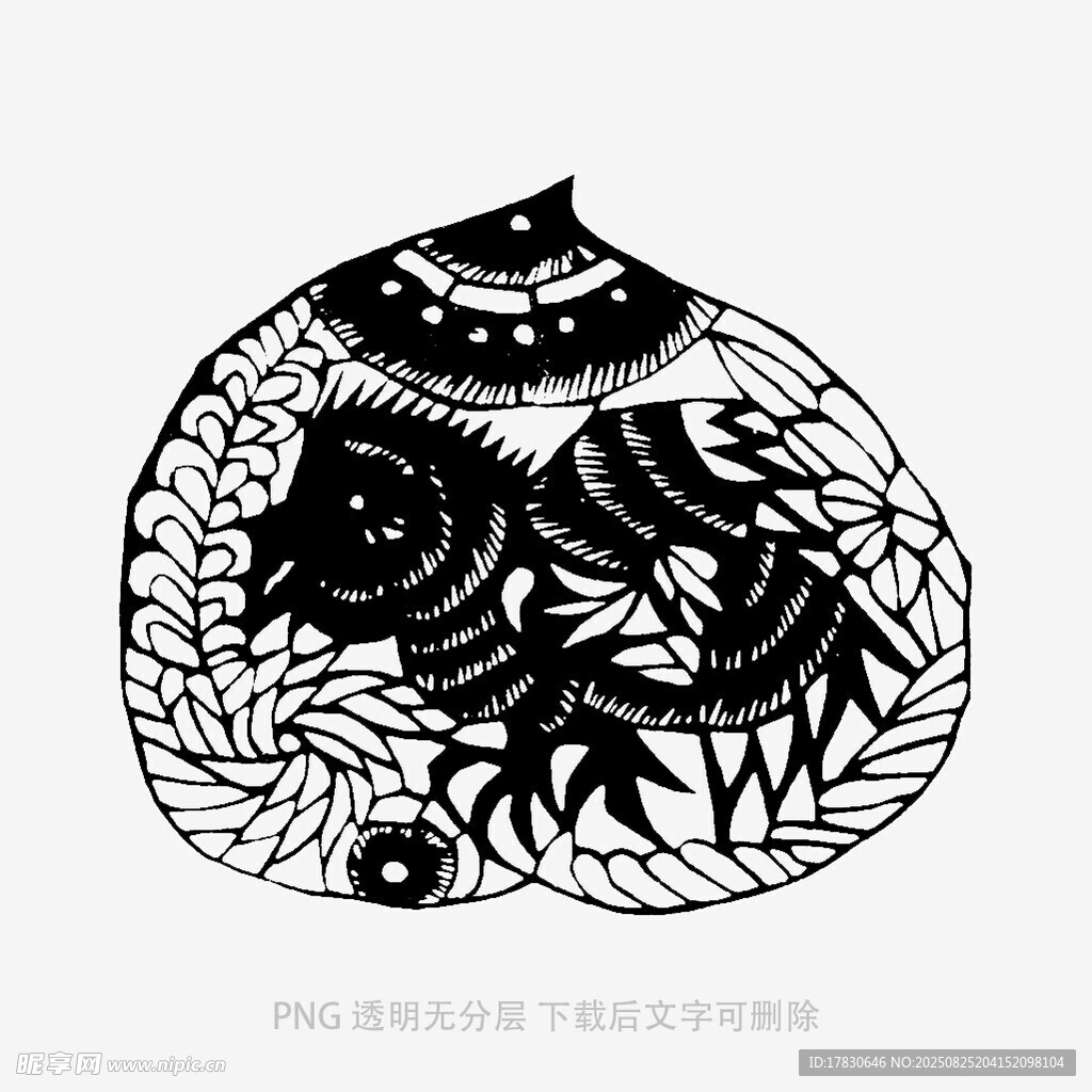 黑白手繪抽象花卉圖案