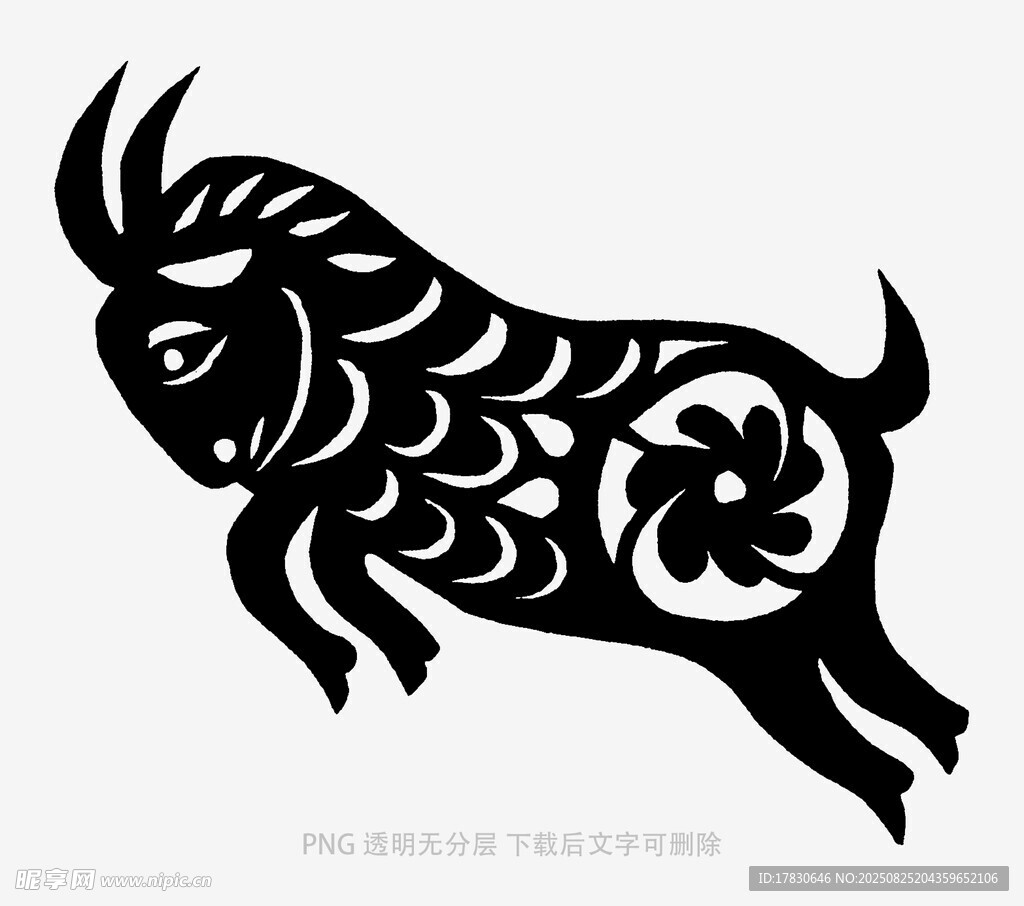 剪紙風格的奔跑黑山羊圖案