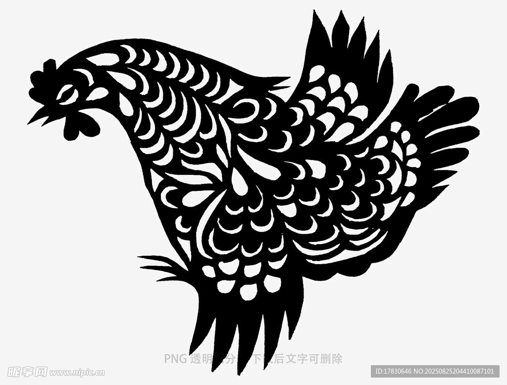 傳統(tǒng)剪紙風(fēng)的公雞圖案