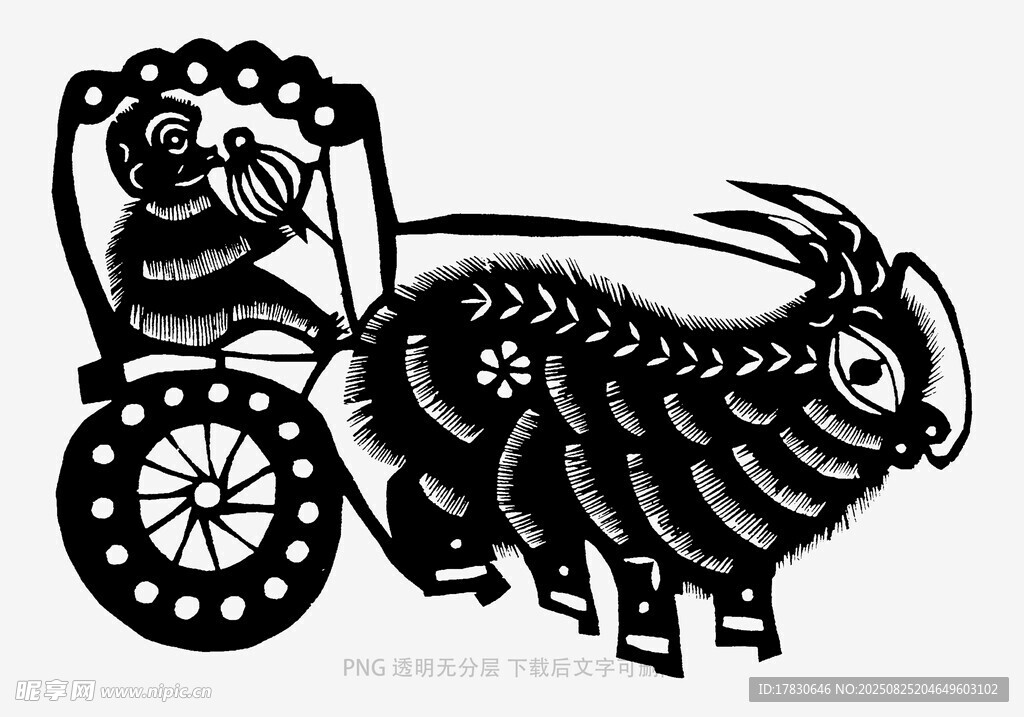 羊拉車剪紙藝術圖案