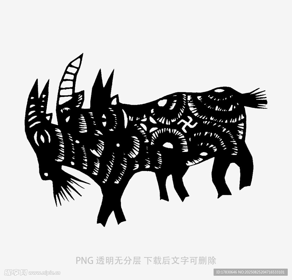 黑色剪紙風(fēng)獨(dú)特山羊圖案
