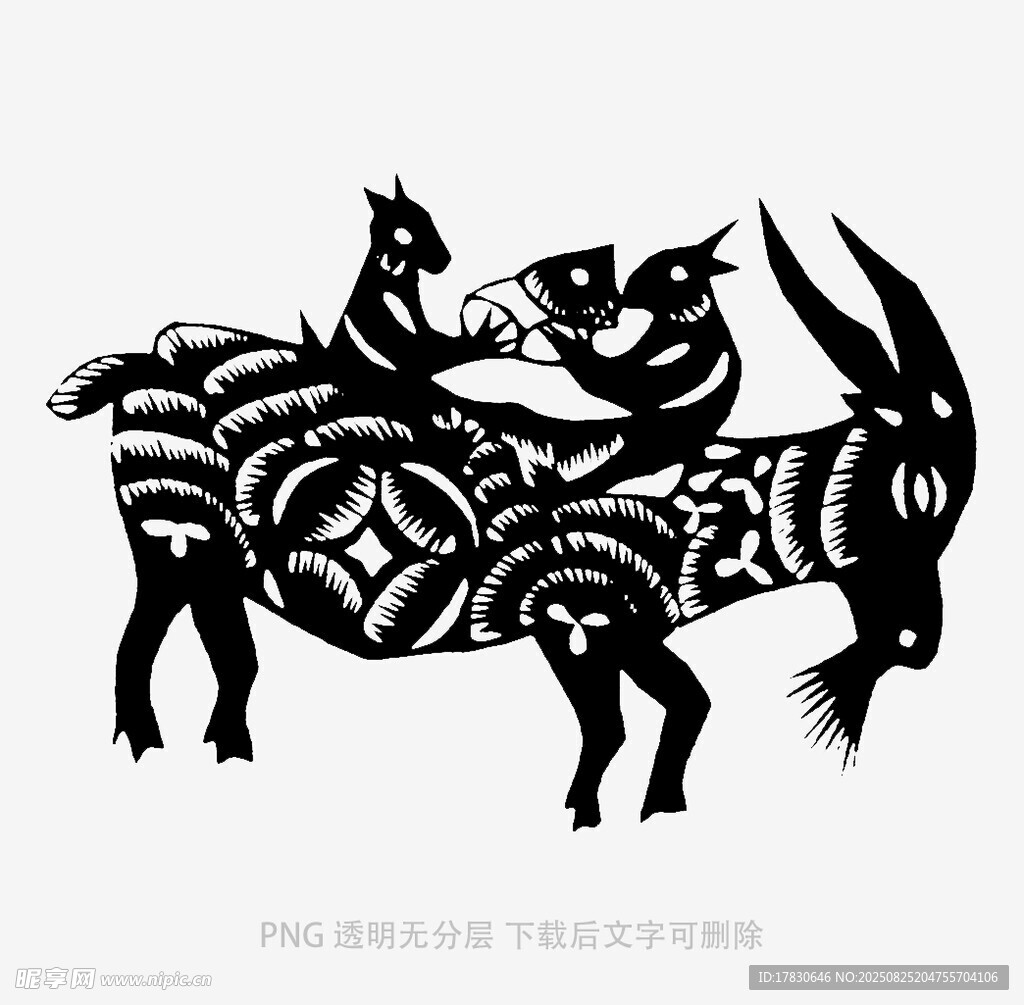 傳統(tǒng)剪紙風(fēng)的三只動(dòng)物圖案