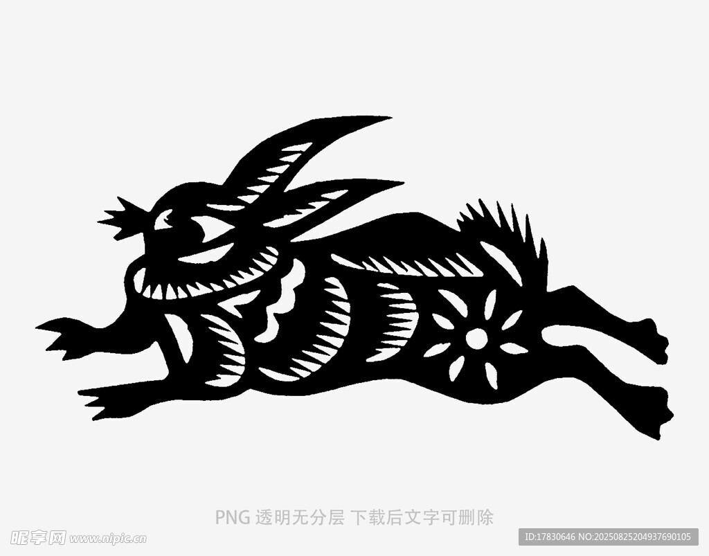 傳統(tǒng)剪紙風奔跑的黑兔子