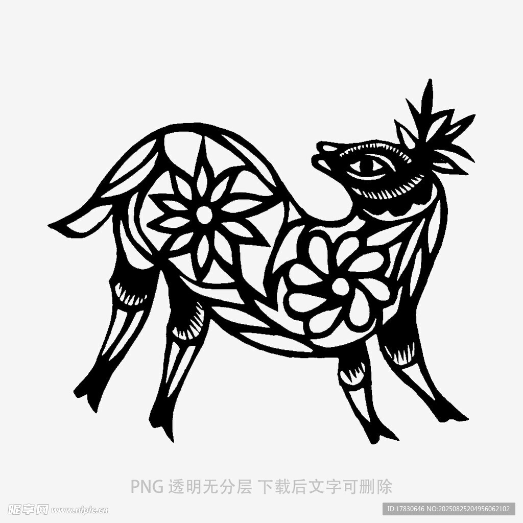 剪紙風(fēng)格的花卉裝飾動物圖案