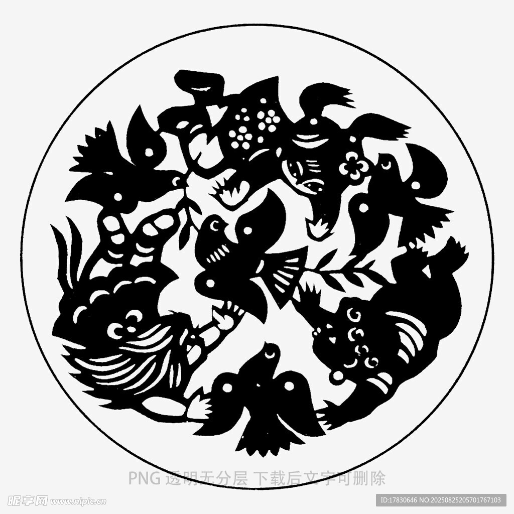 傳統(tǒng)圓形動(dòng)物剪紙圖案