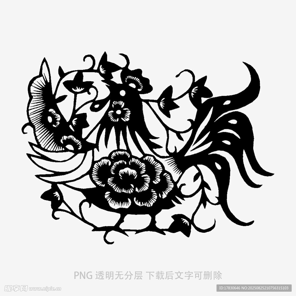 傳統(tǒng)剪紙風(fēng)鳳凰花卉圖案