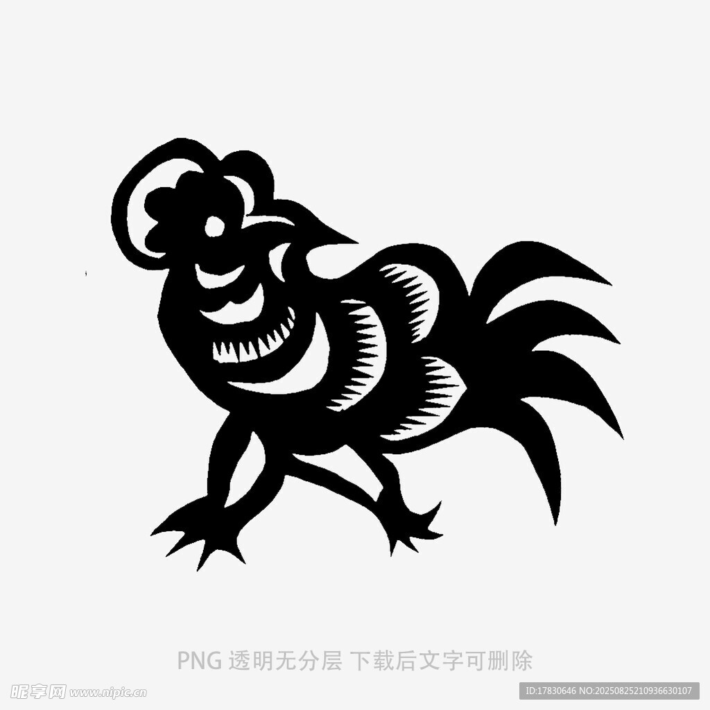 剪紙風格的公雞形象