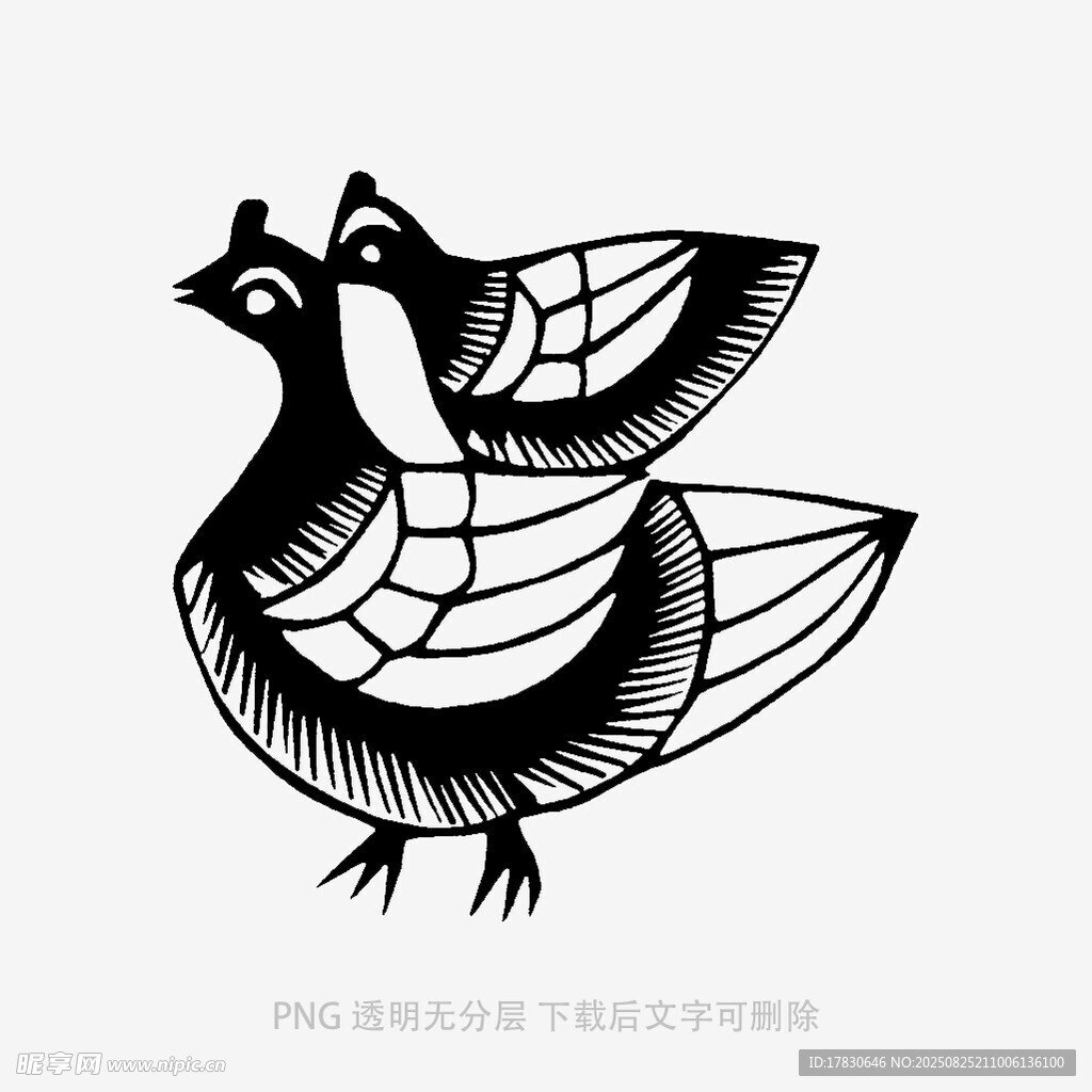 黑白剪紙風(fēng)雙鳥圖案