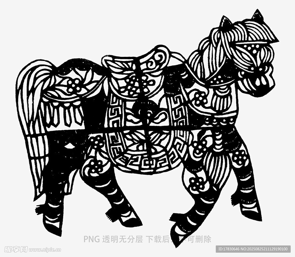 傳統(tǒng)剪紙風(fēng)格的精美駿馬圖