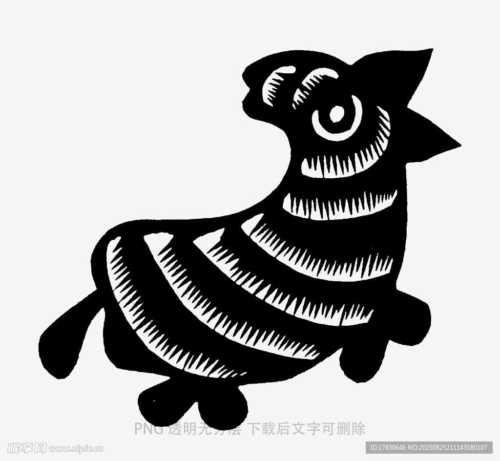 黑白剪紙風奔跑小羊