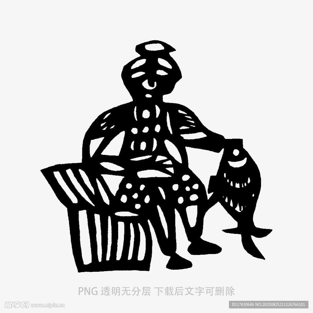 剪紙人物與魚的藝術(shù)畫面