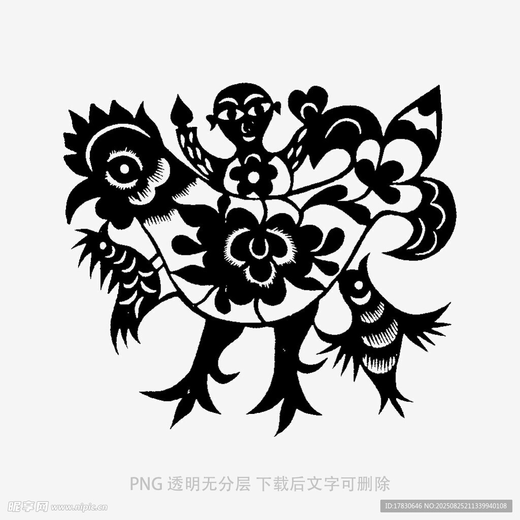 傳統(tǒng)剪紙風(fēng)的吉祥公雞圖案