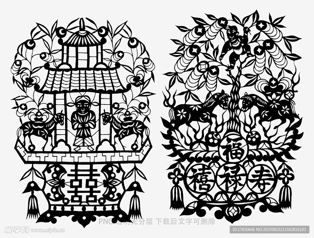 中式傳統(tǒng)建筑剪紙圖案