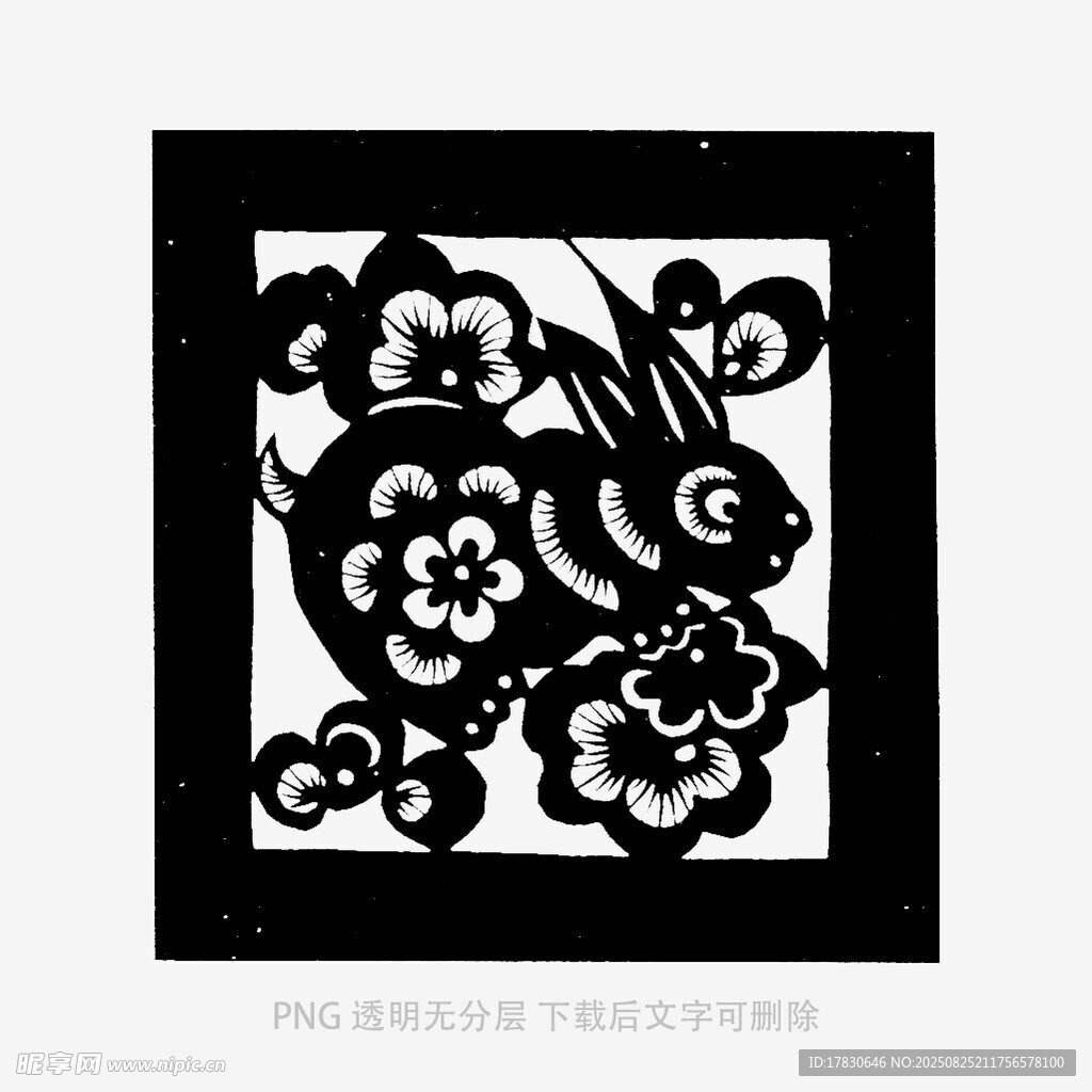 傳統(tǒng)剪紙風兔子花卉圖案