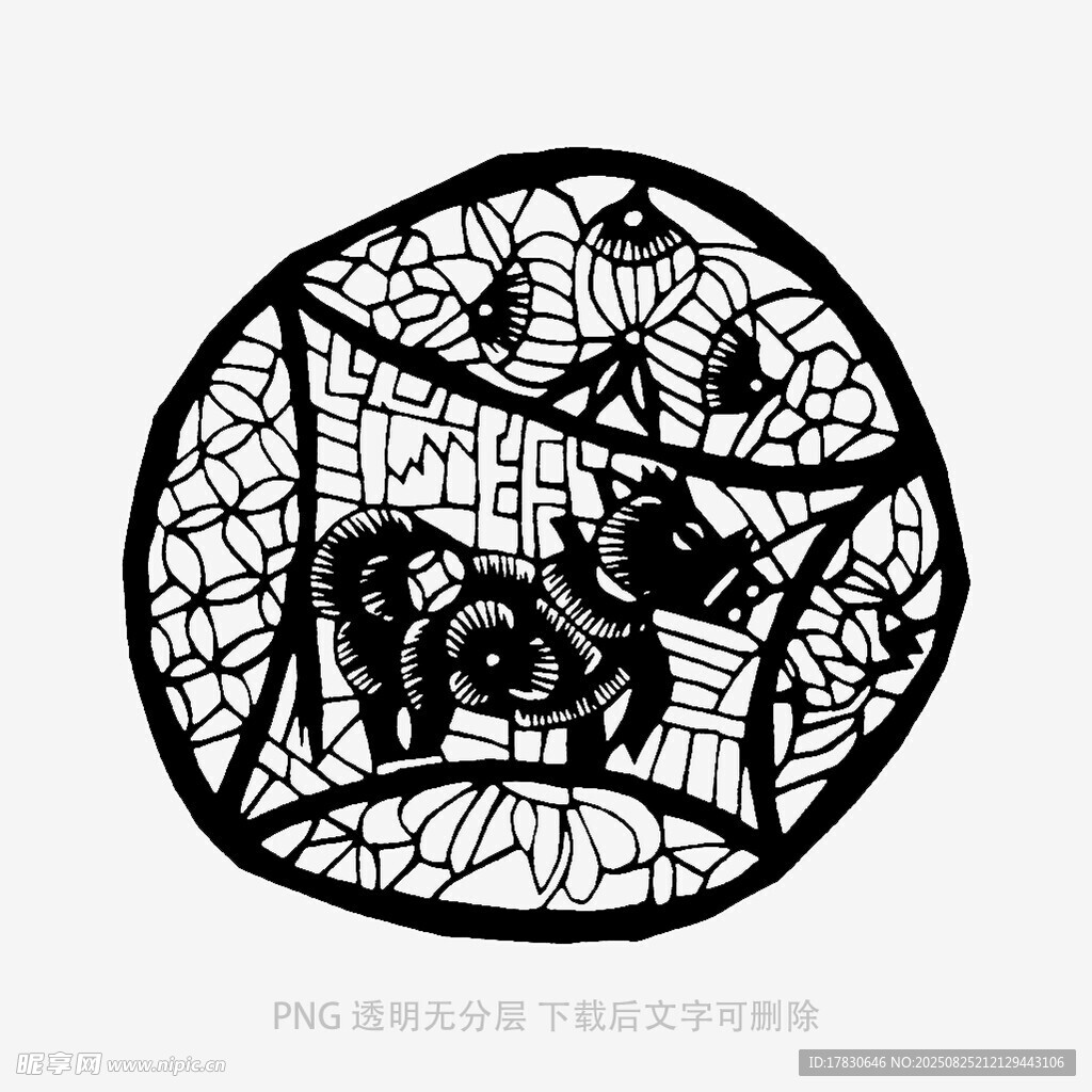 圓形剪紙風牛圖案設計