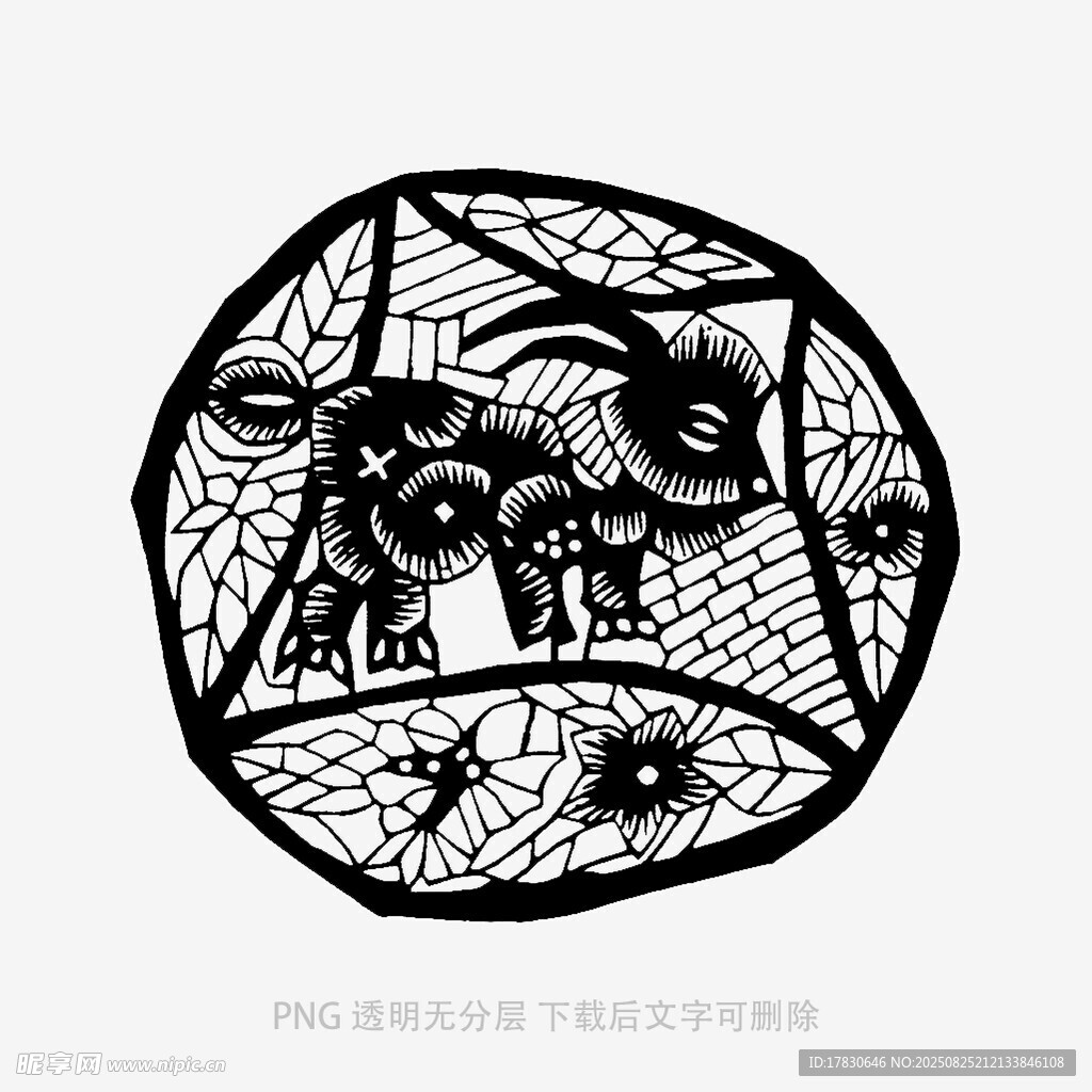 圓形線描動物圖案設(shè)計