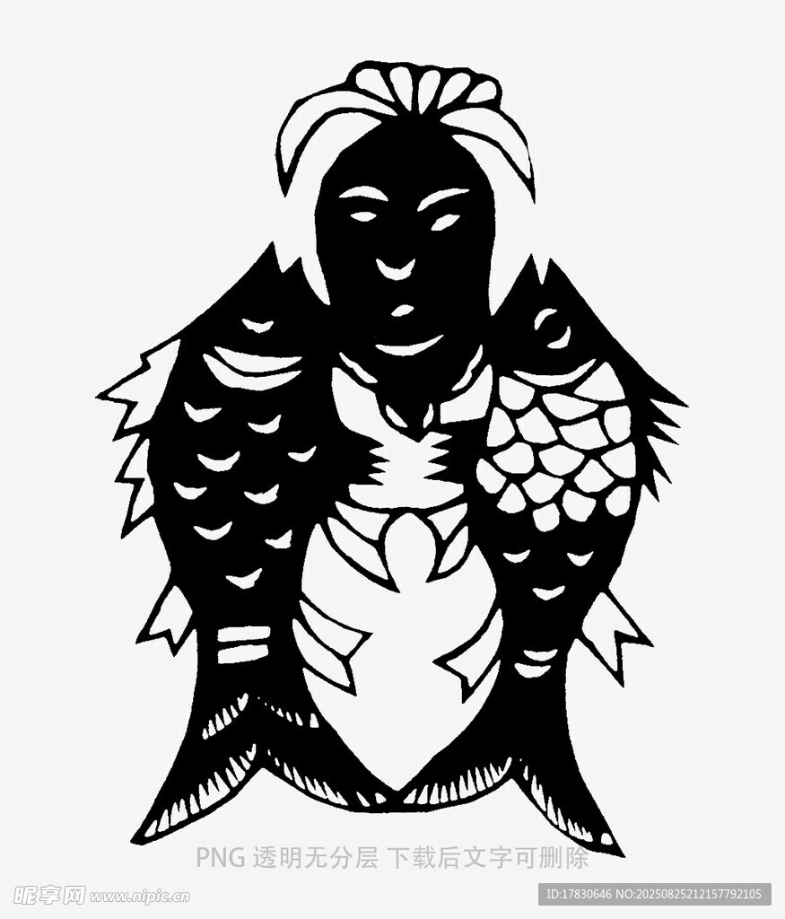 傳統(tǒng)剪紙風(fēng)格的雙魚人物