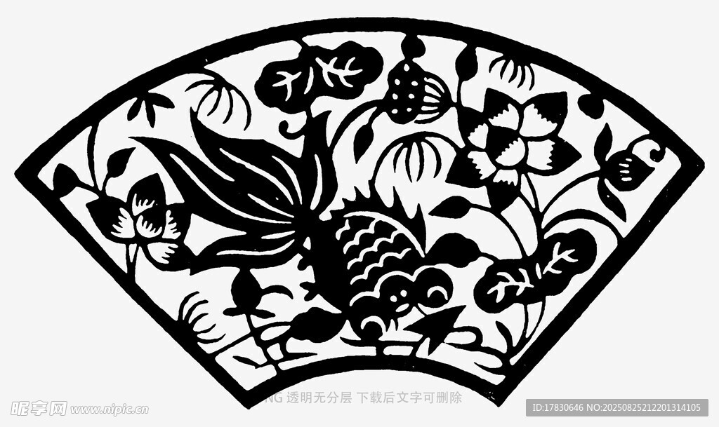 扇形魚鳥花卉傳統(tǒng)圖案