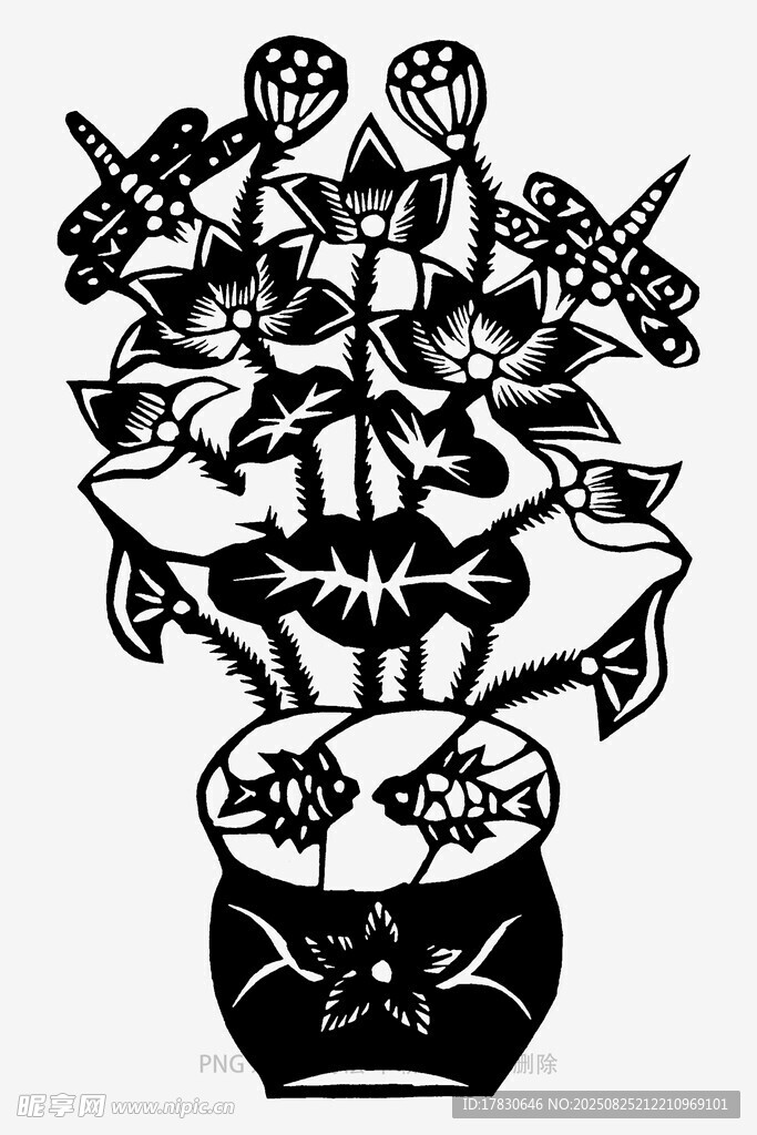 傳統(tǒng)剪紙花瓶花卉圖案