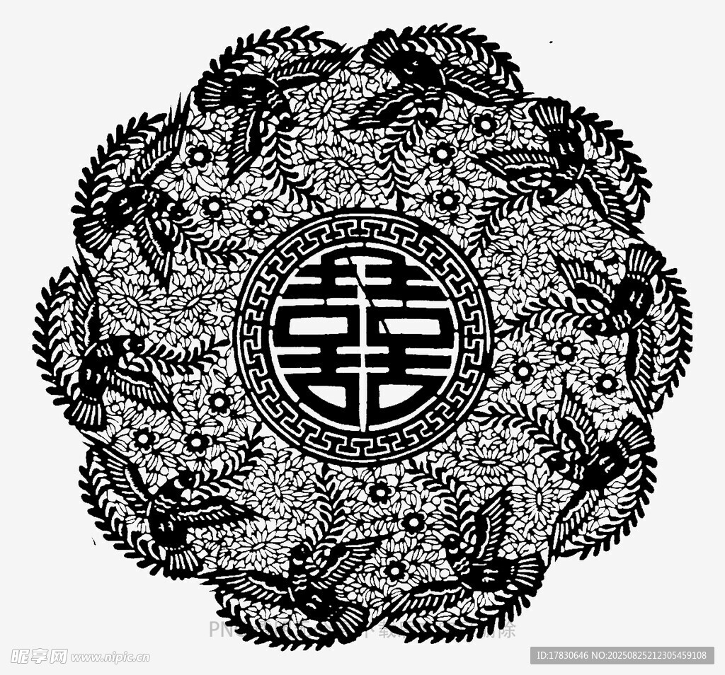 中式傳統(tǒng)喜字圓形裝飾圖案