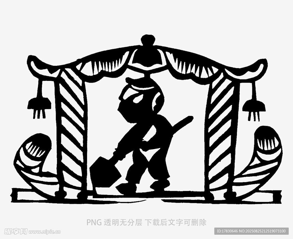 古代武士持械于門廊場景