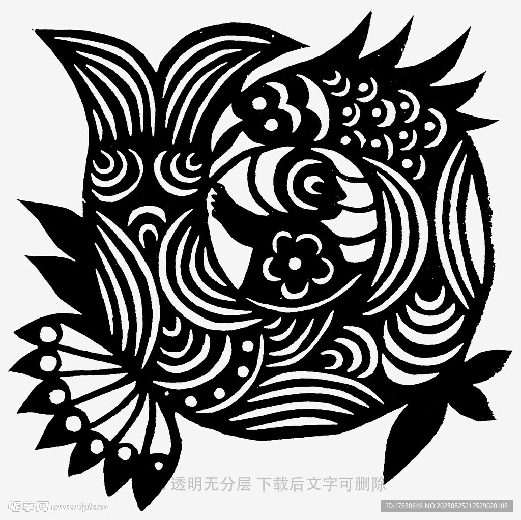 黑白剪紙風(fēng)抽象貓圖案