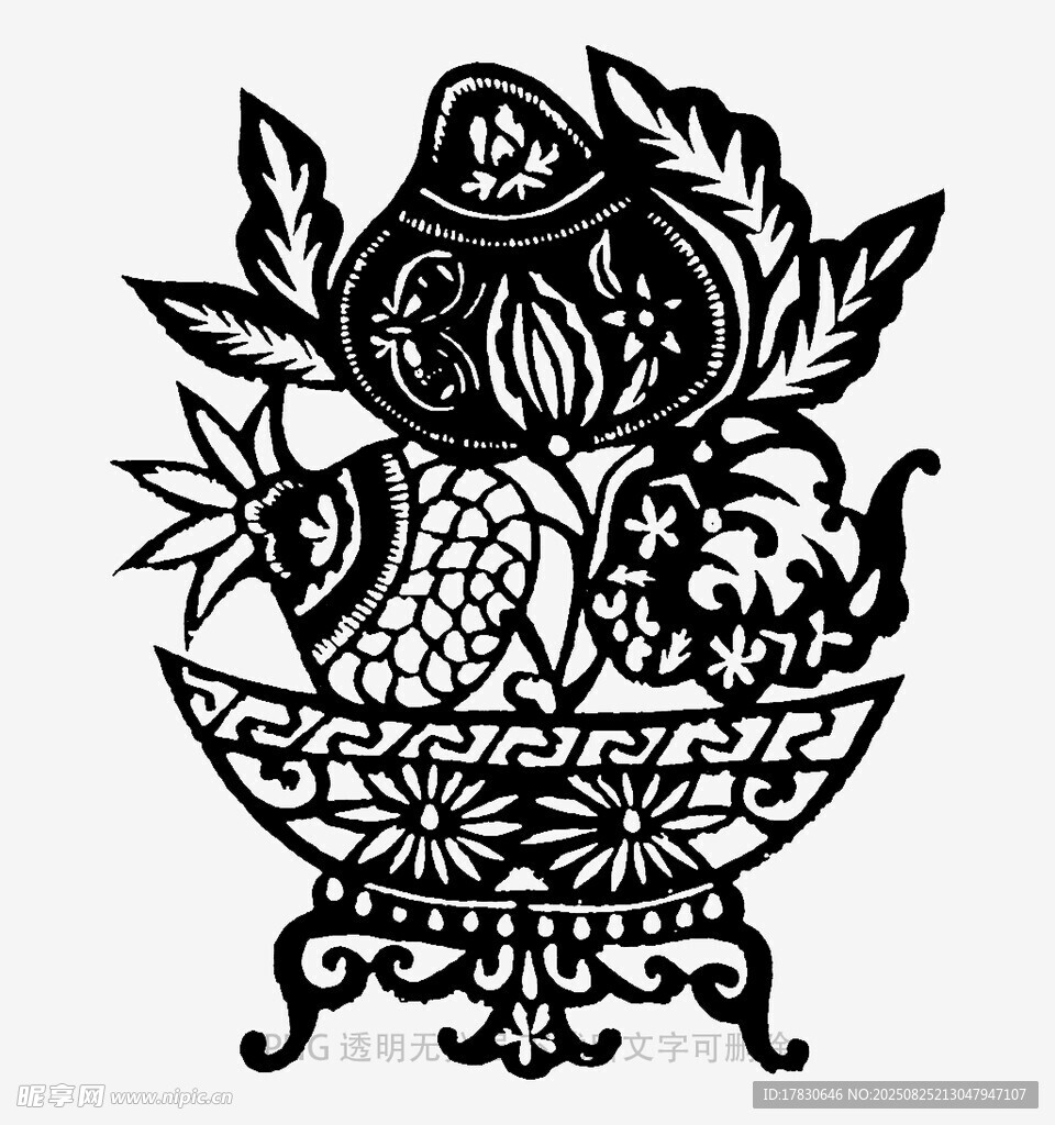 傳統(tǒng)剪紙風水果花籃圖案