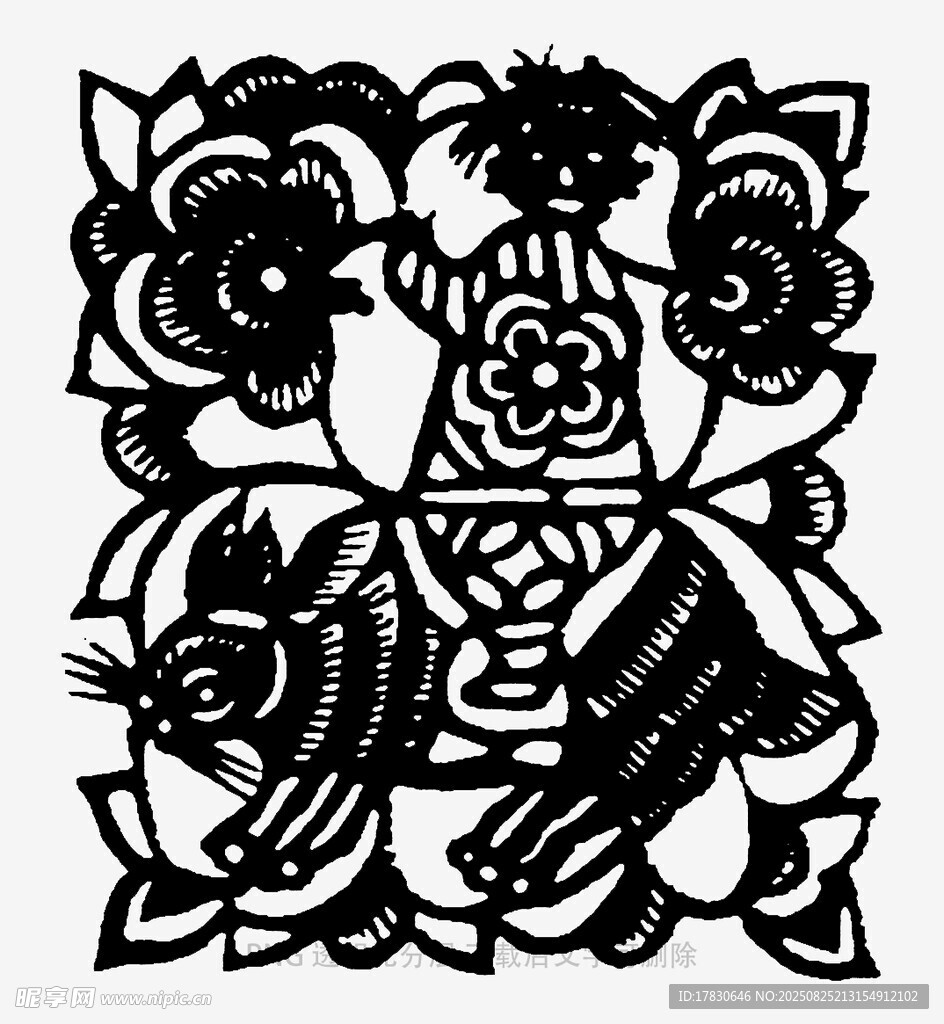 傳統(tǒng)剪紙花瓶花卉圖案
