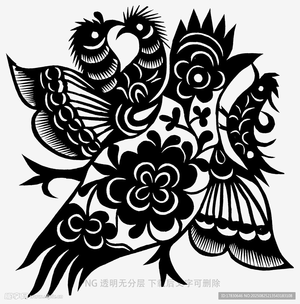 傳統(tǒng)剪紙雙鳥花卉圖案