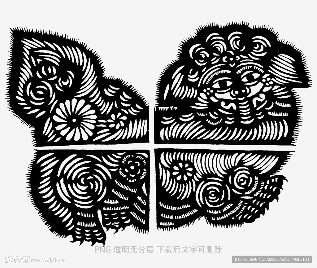 黑白幾何花卉蝴蝶圖案