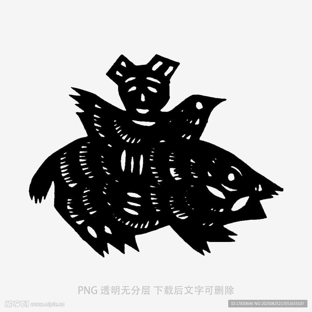 豬背上的孩童剪紙藝術(shù)