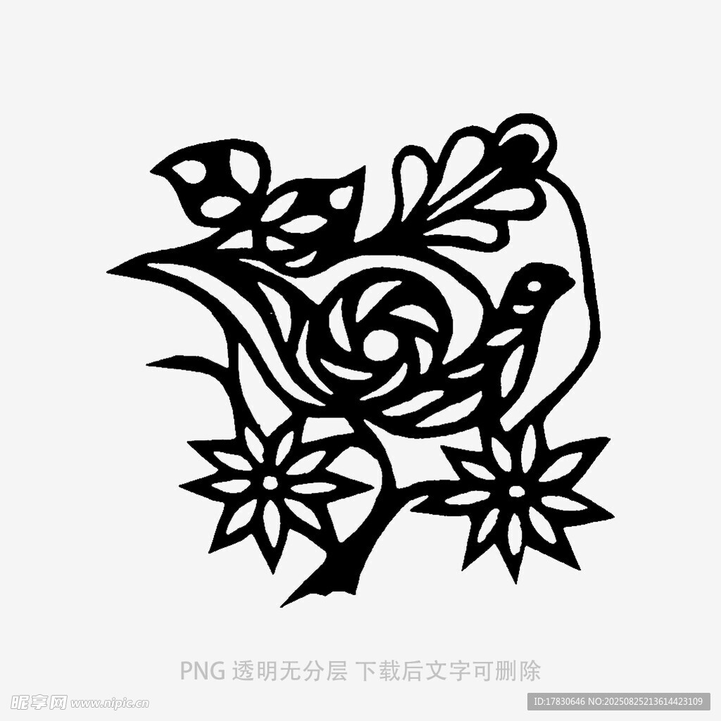 花卉鳥紋黑白裝飾圖案