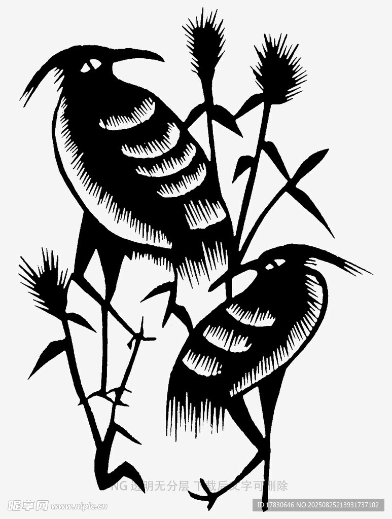 雙鳥(niǎo)棲于枝間剪影圖