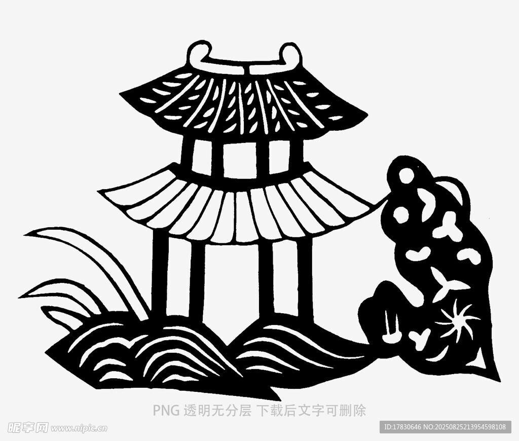 中式傳統(tǒng)亭閣黑白剪影