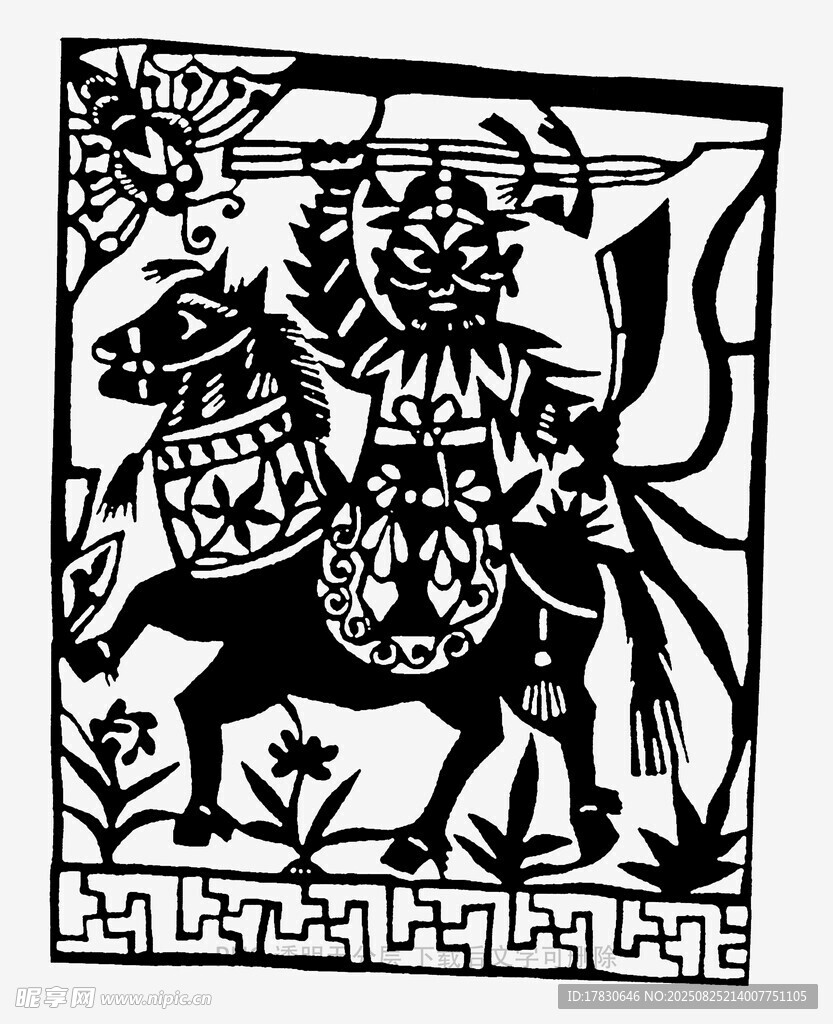 古代騎馬戰(zhàn)將剪紙藝術
