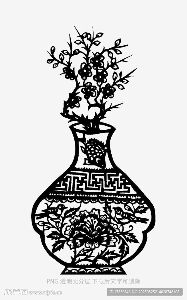 中式花瓶插花藝術(shù)圖案