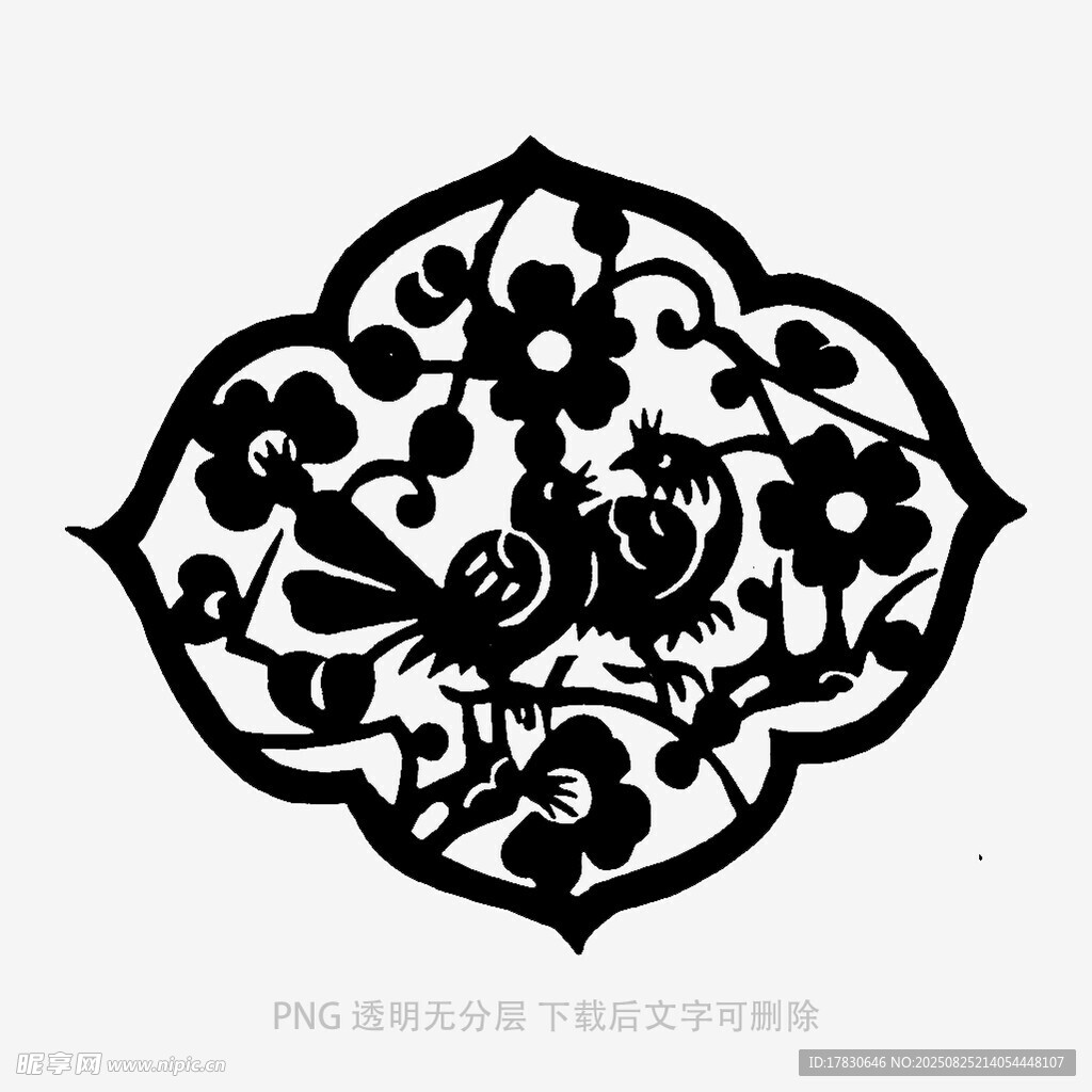 雙鳥花卉剪紙圖案