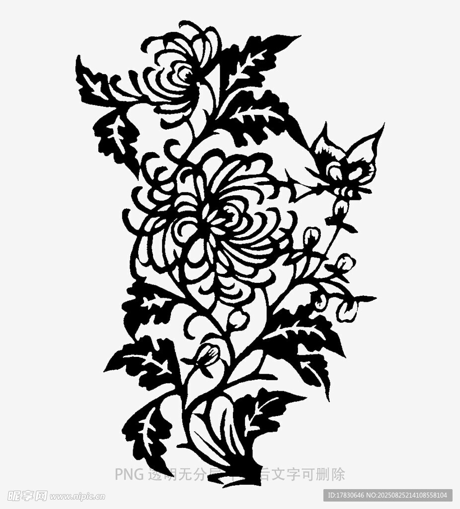 黑白花卉藤蔓紋身圖案