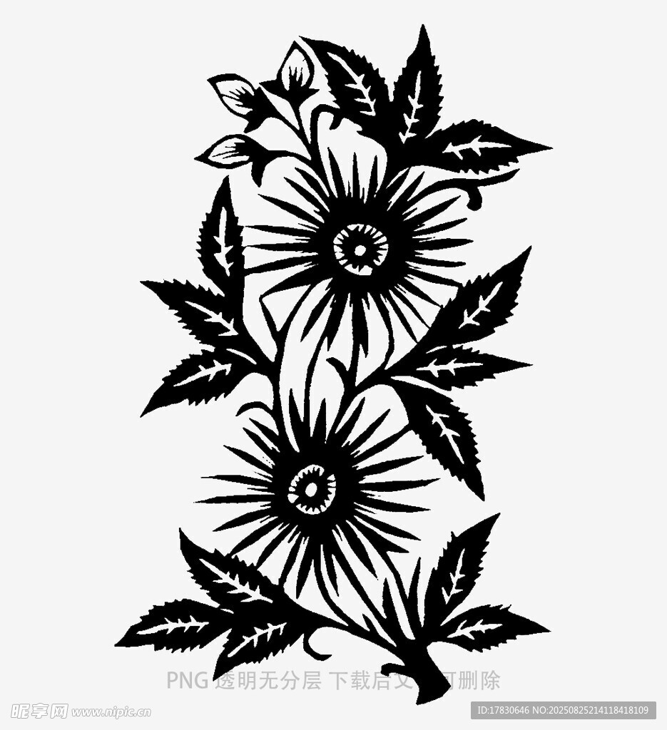 黑白花卉植物圖案設(shè)計(jì)