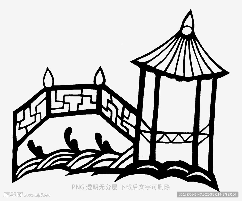 中式亭臺樓閣簡筆畫