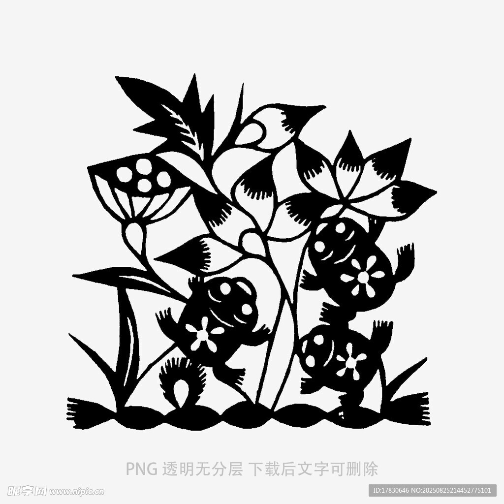黑白花卉植物剪影圖案