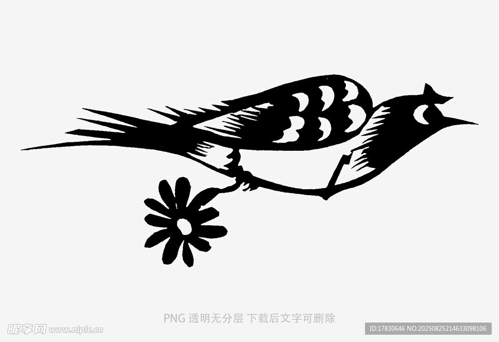 黑白小鳥與花朵圖案