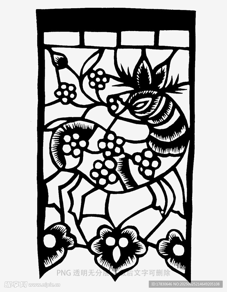 傳統(tǒng)剪紙風(fēng)鹿與花卉圖案