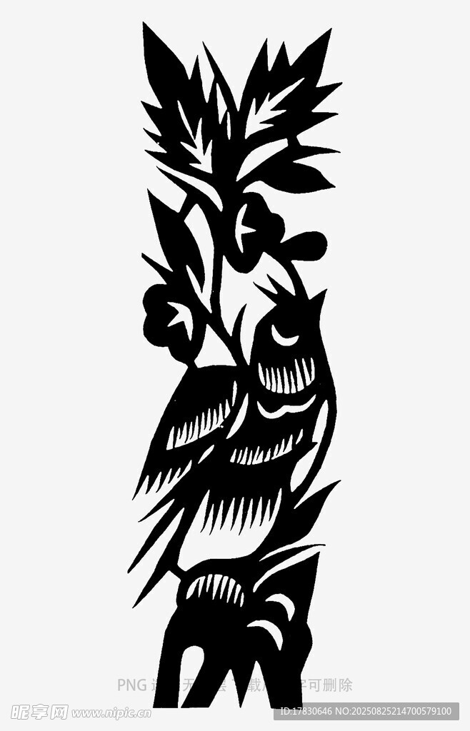 黑白圖騰風(fēng)格鳥與植物圖案