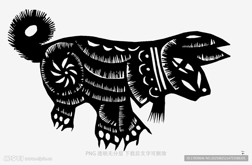 傳統(tǒng)剪紙風(fēng)黑色神獸圖案
