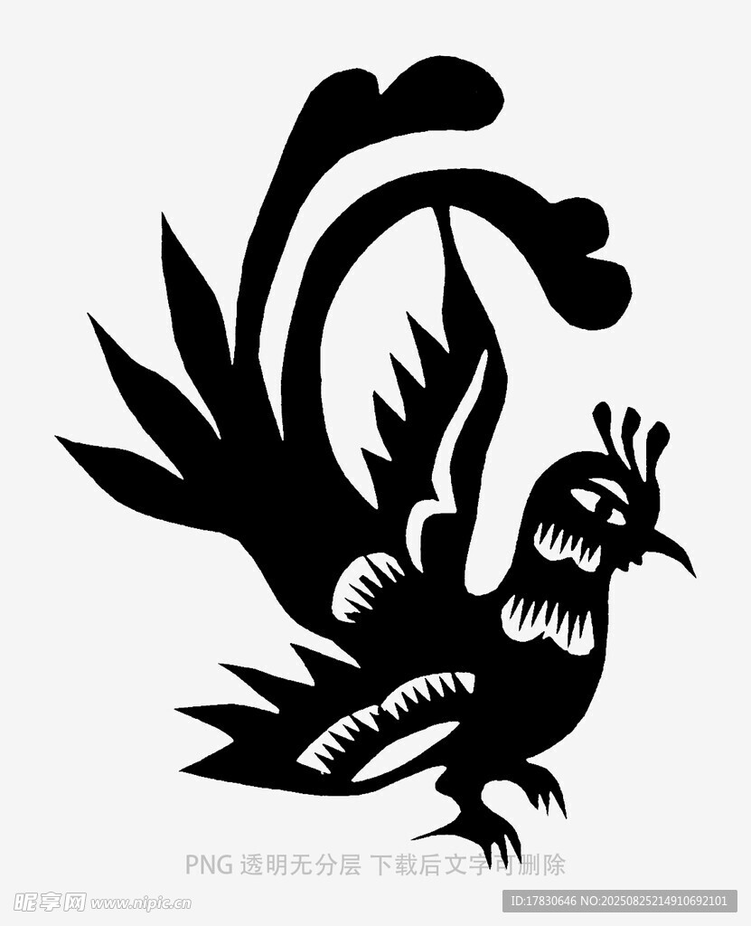傳統(tǒng)剪紙風(fēng)格的黑色鳳凰